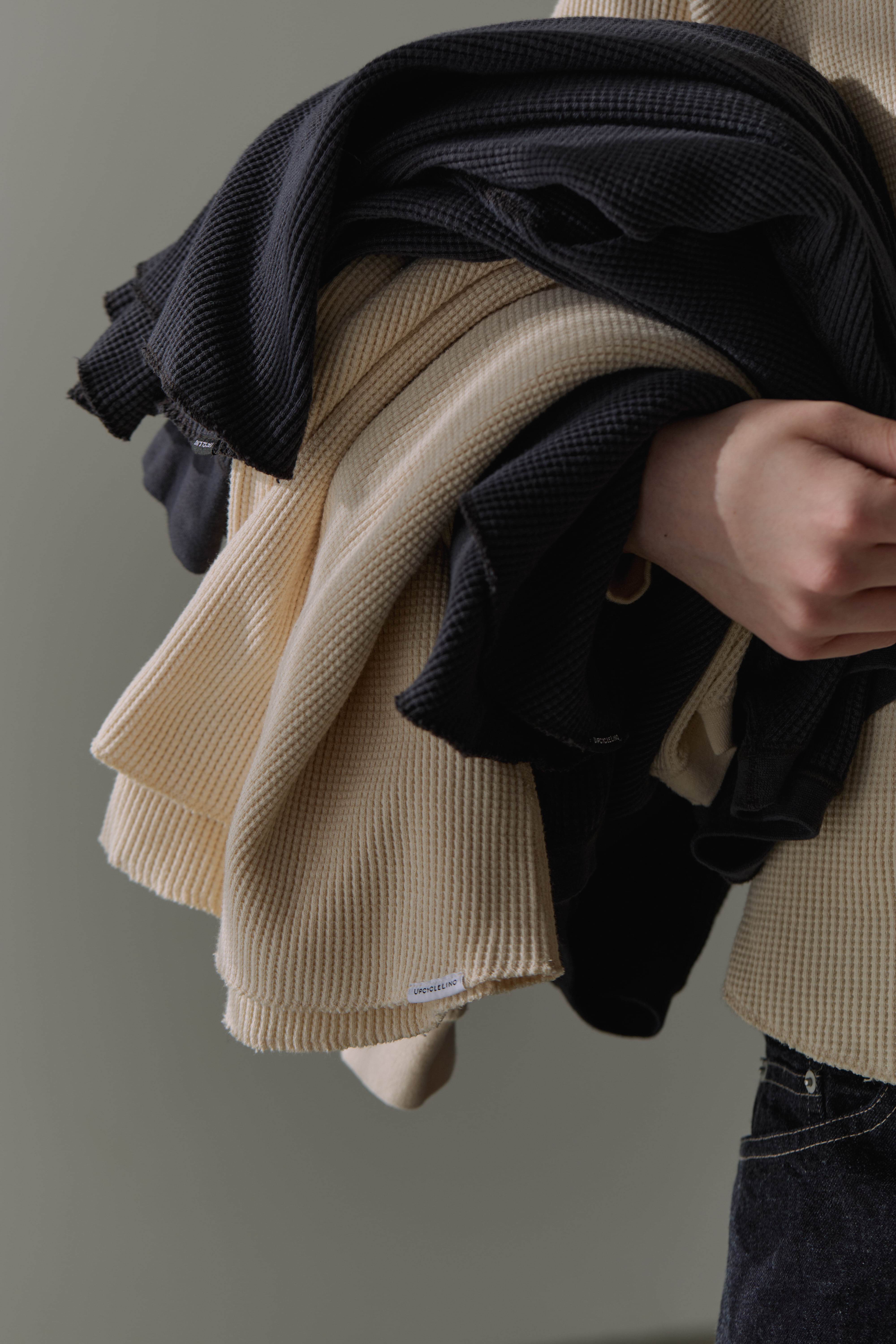 ワッフル生成り色の着用イメージ