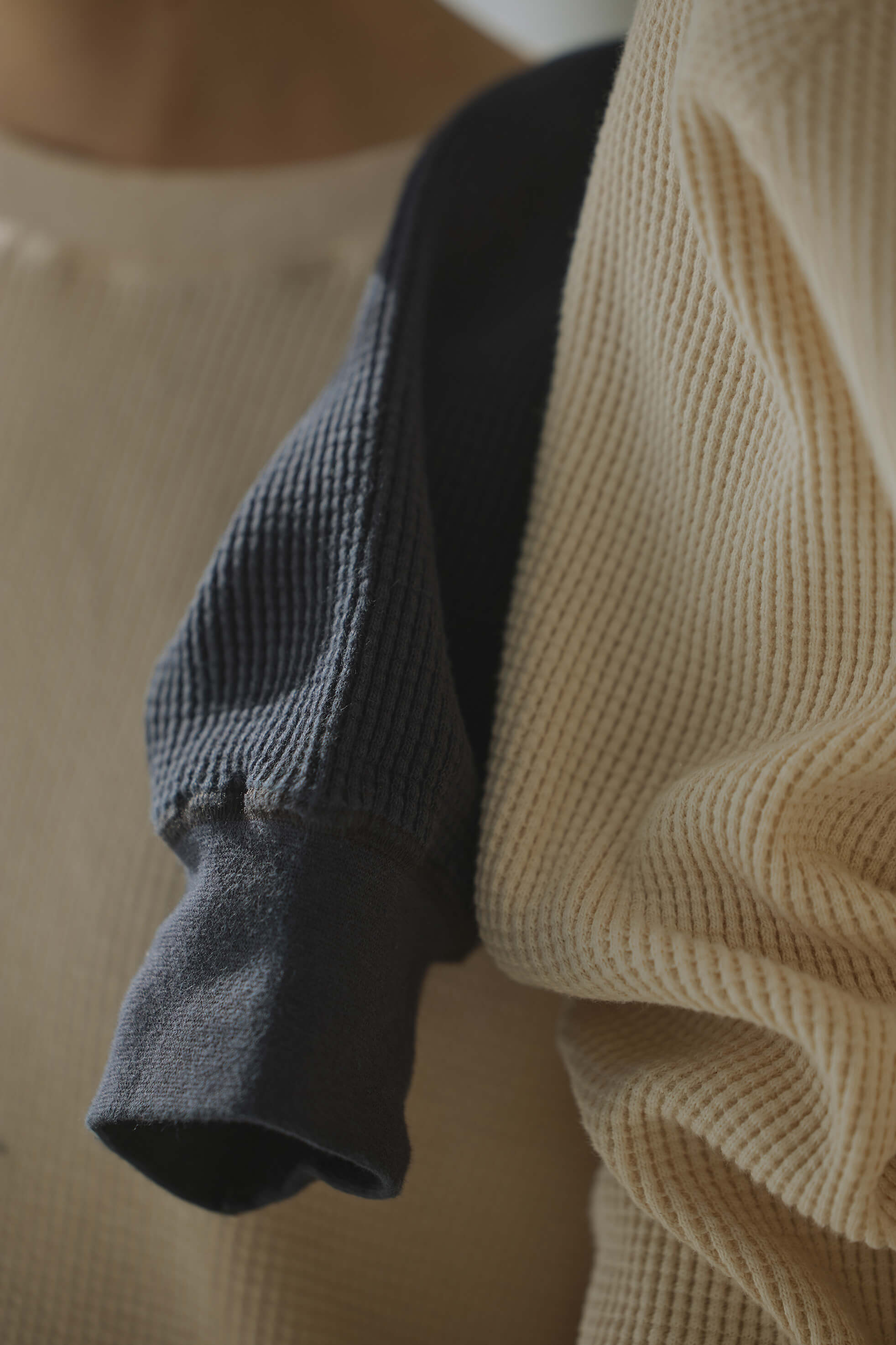 ワッフル生成り色の着用イメージ