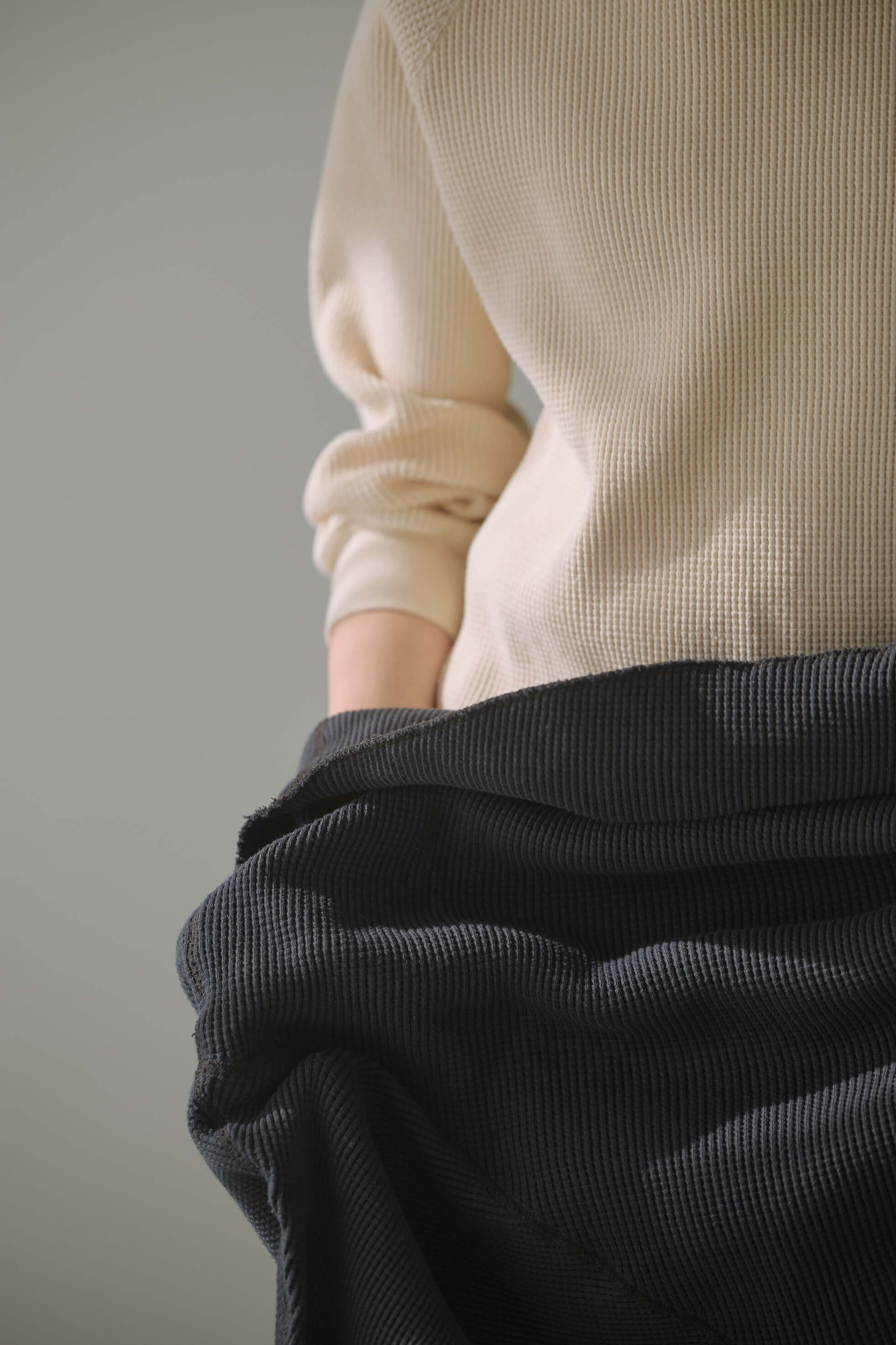 ワッフル生成り色の着用イメージ