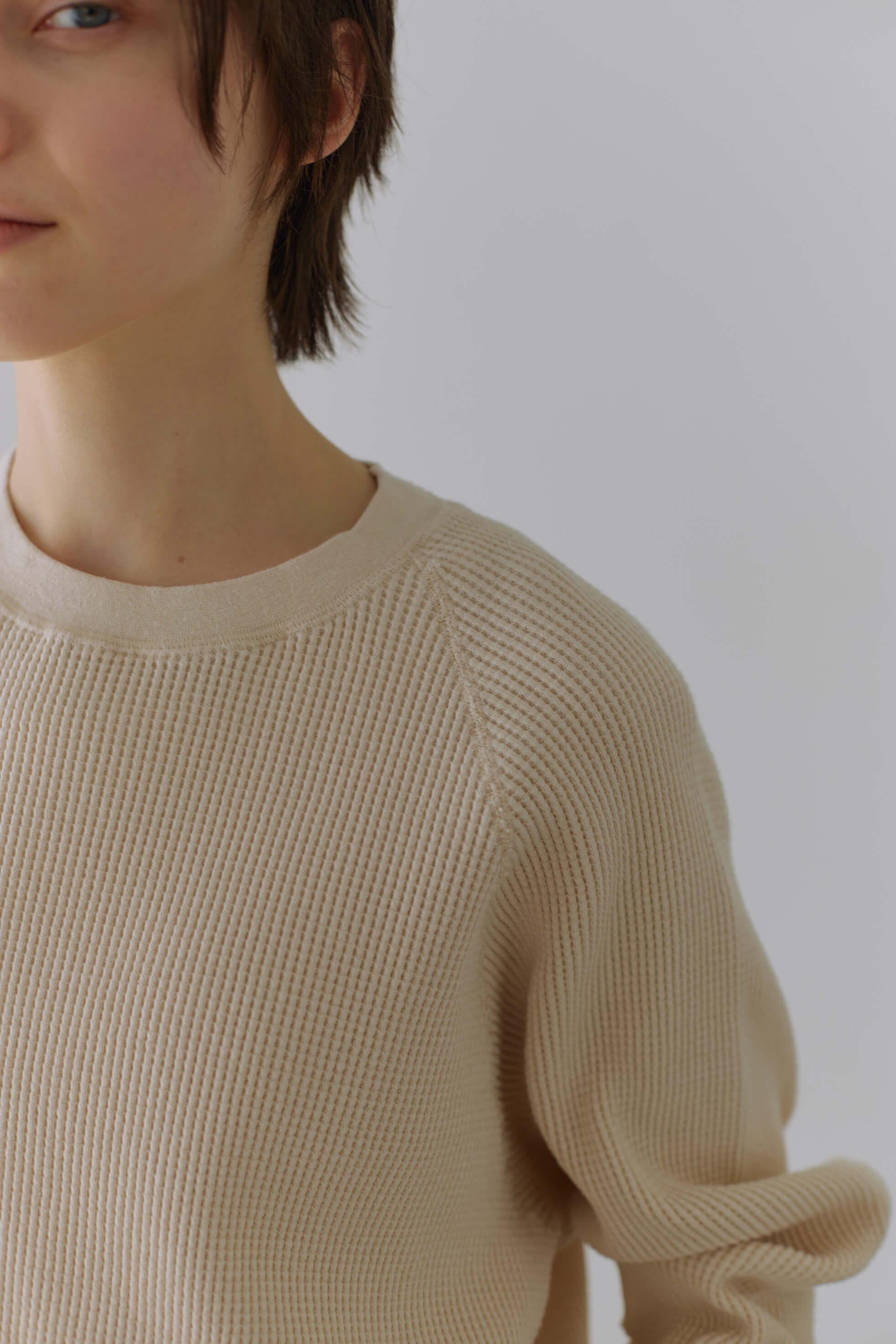 ワッフル生成り色の着用イメージ