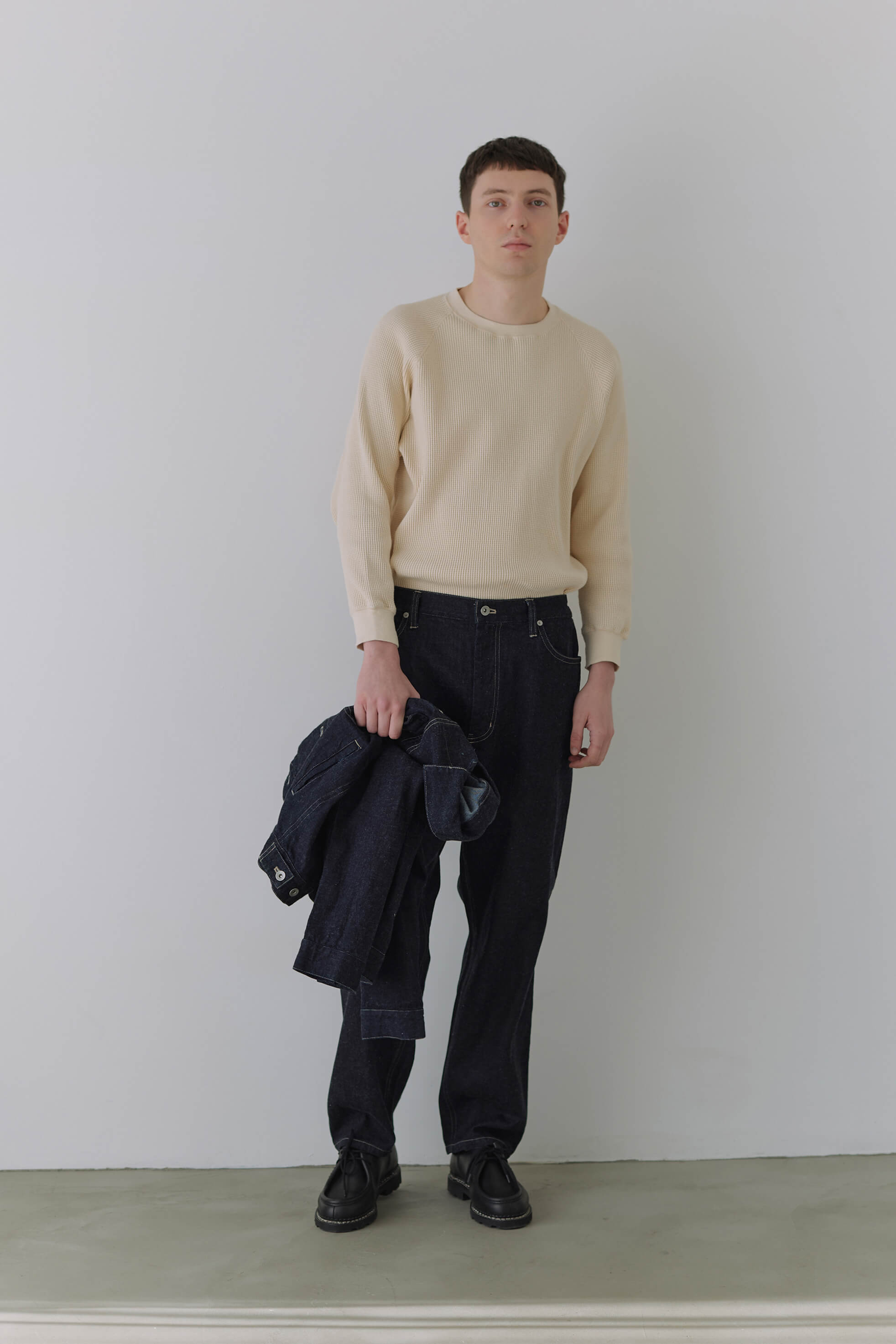 ワッフル生成り色の着用イメージ