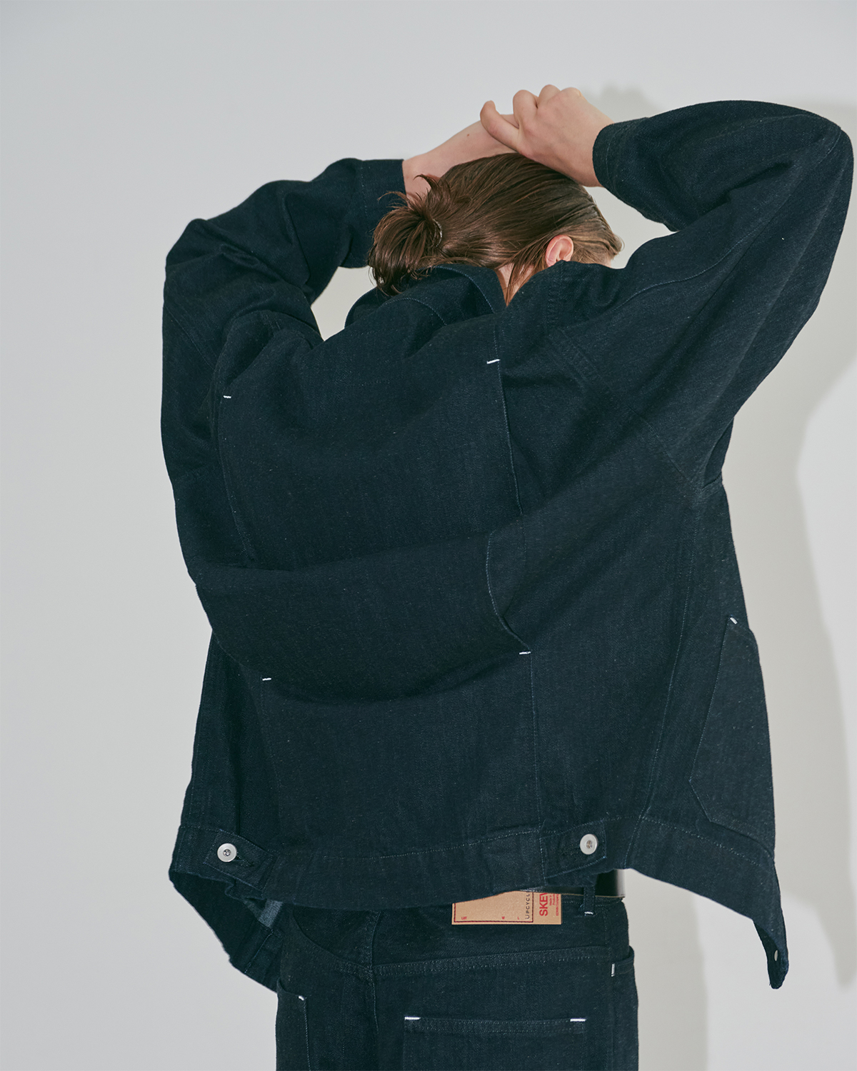 [UpcycleLino] × SKEWed DENIM Back Tuck Jacket product shot