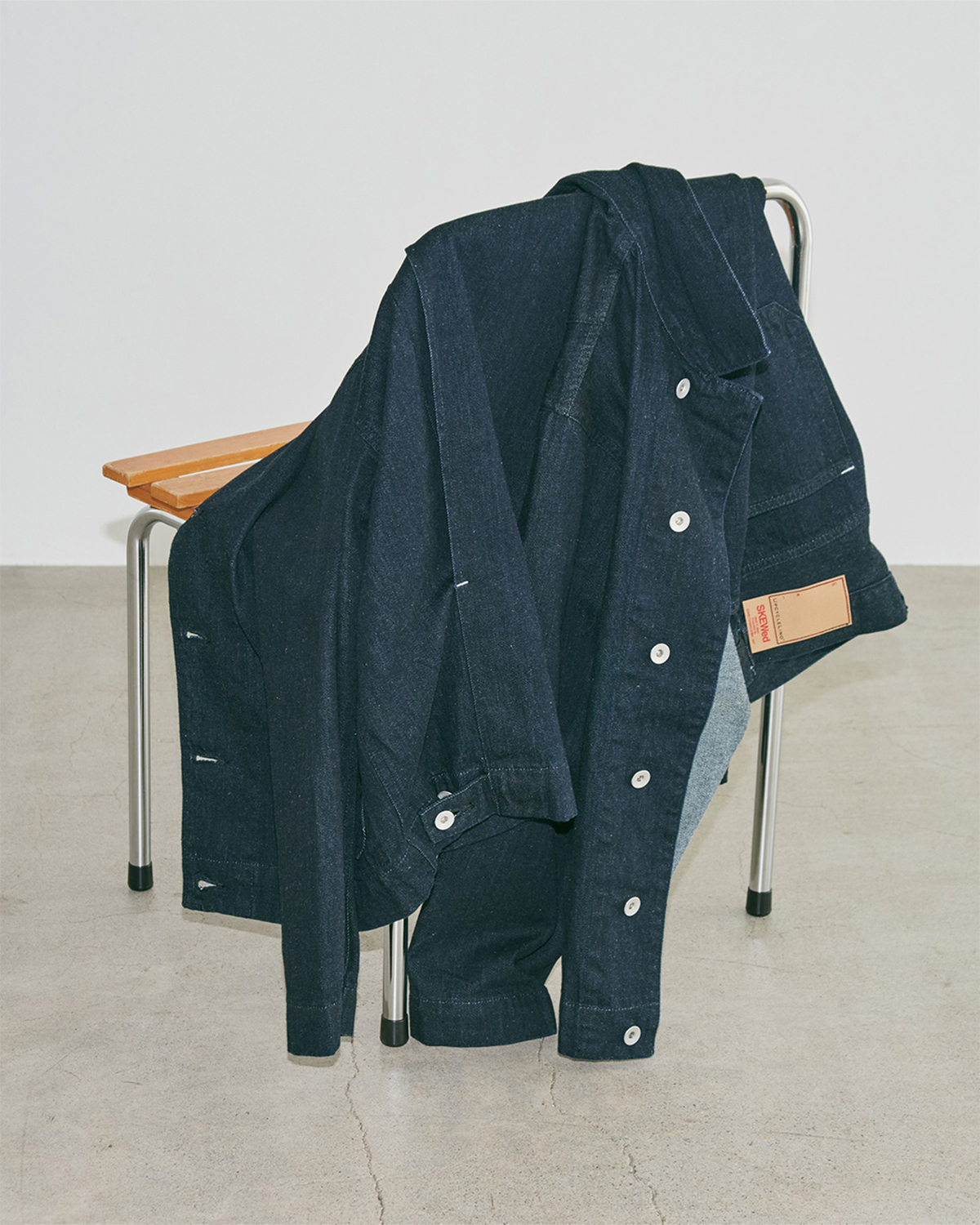 [UpcycleLino] × SKEWed DENIM Back Tuck Jacket product shot